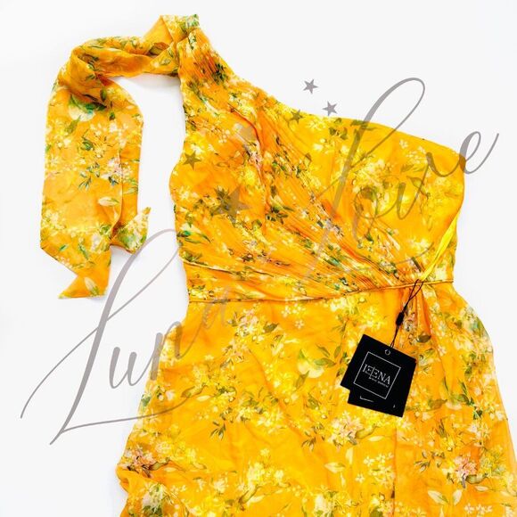 MAC DUGGAL Floral One Shoulder Bow Maxi In Yellow Multi (size 2) NWT - Picture 5 of 12